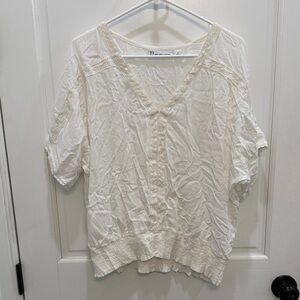New York & Company Cream V-Neck Blouse